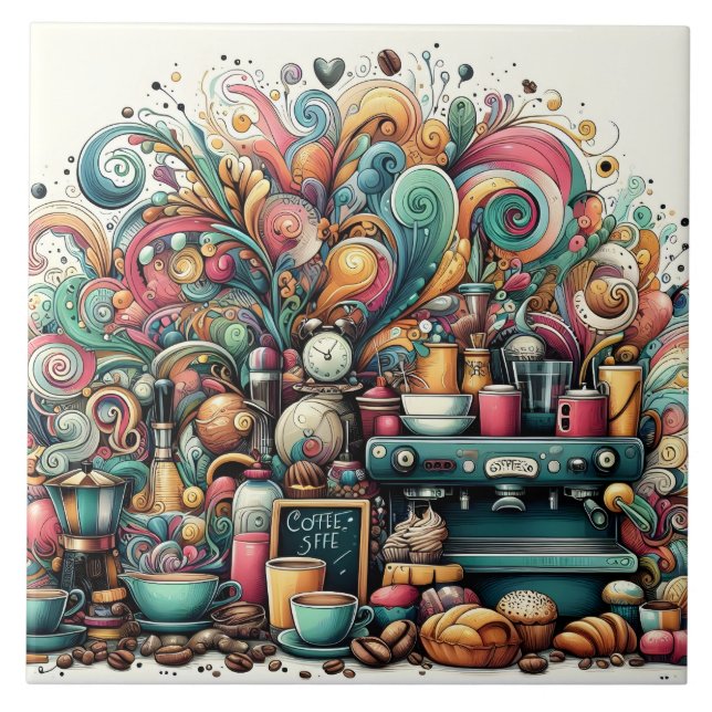 Cute-kaffebryggare i pub kakelplatta (Framsidan)