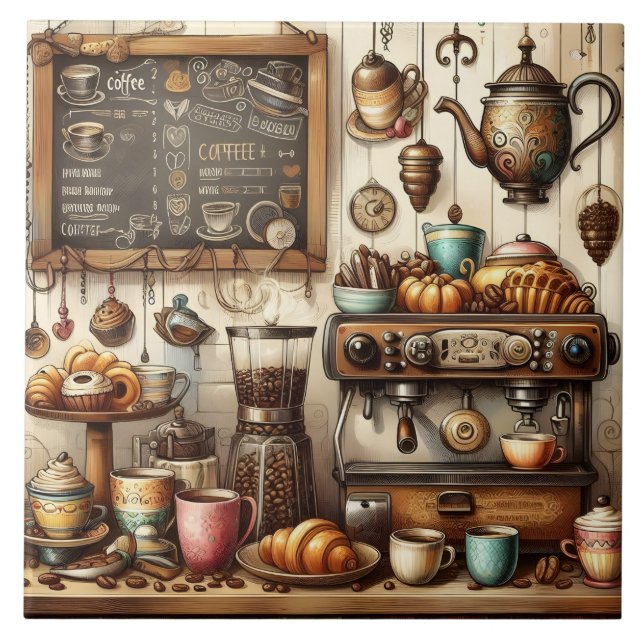 Cute-kaffebryggare i pub kakelplatta (Framsidan)