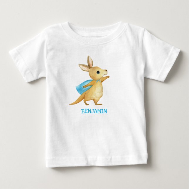 Cute Kangaroo - Anpassad övre tröskel i Baby Namn T Shirt (Framsida)