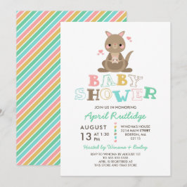 Cute Kangaroo Baby Shower Inbjudningar