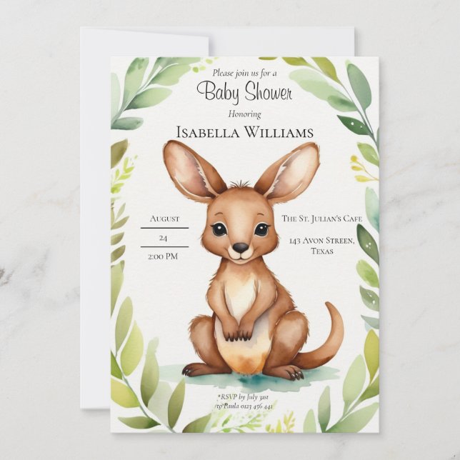 Cute Kangaroo Elegant Baby Shower Inbjudningar (Framsida)