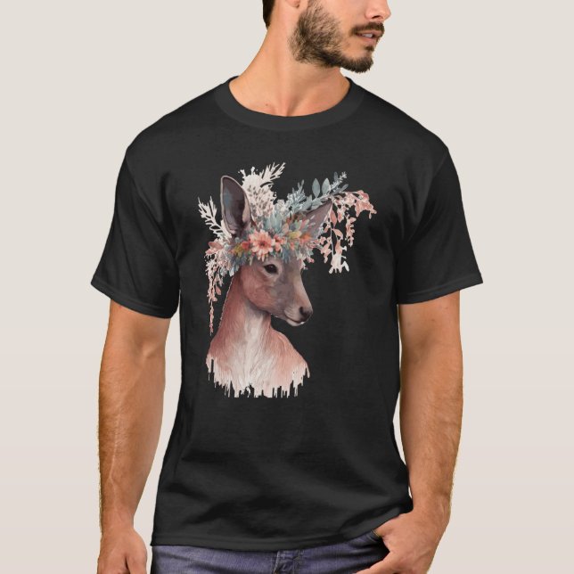 Cute Kangaroo Flower Crown Floral Kangaroo T Shirt (Framsida)