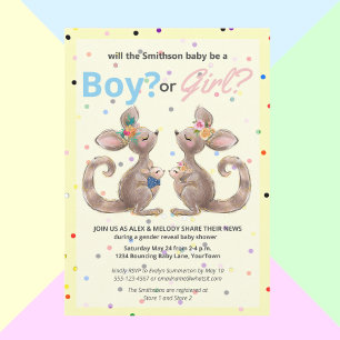 Cute Kangaroo Gender Reveal Baby Shower-inbjudan Inbjudningar