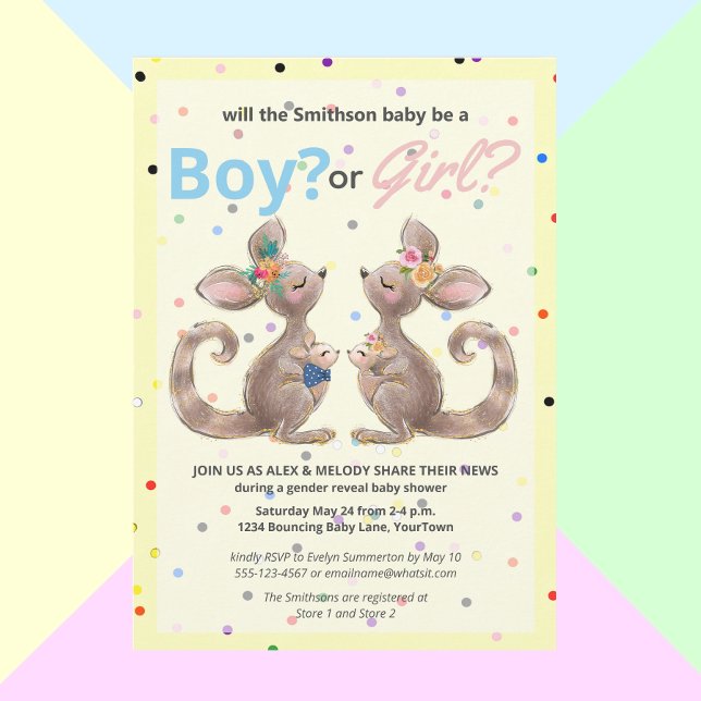Cute Kangaroo Gender Reveal Baby Shower-inbjudan Inbjudningar (Skapare uppladdad)