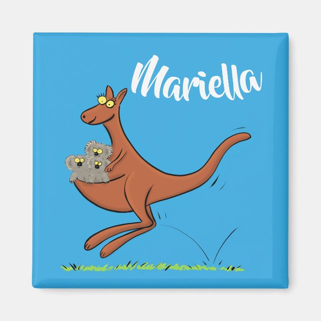 Cute Kangaroo med koalas tecknad magnet (Framsidan)