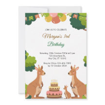 Cute Kangaroo Party Birthday-inbjudan