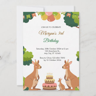 Cute Kangaroo Party Birthday-inbjudan Inbjudningar