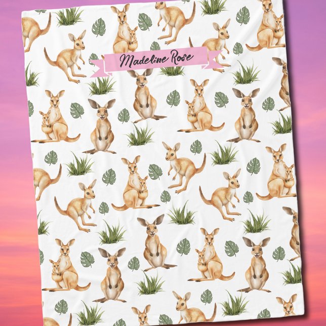 Cute Kangaroo Skriv ut Djur älskare Wallaby Wildli Fleecefilt (Cute Kangaroo Print Personalized Blanket for Kids, Teens, and Aussie Vibes)