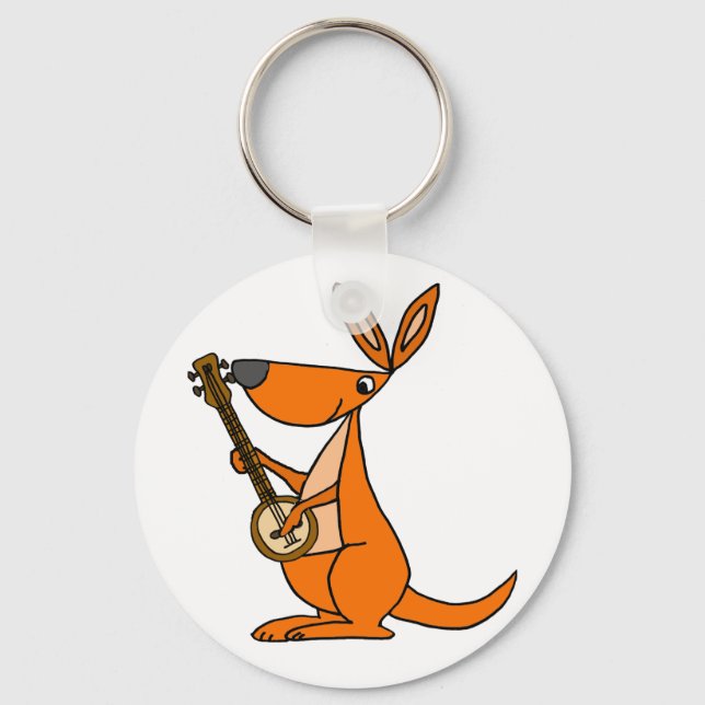 Cute Kangaroo spelar Banjo Tecknad Nyckelring (Framsida)