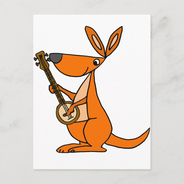 Cute Kangaroo spelar Banjo Tecknad Vykort (Framsida)