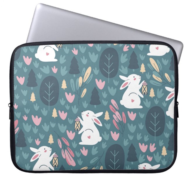 Cute-kanin: vintagen är sömlös. laptop fodral (Framsidan)
