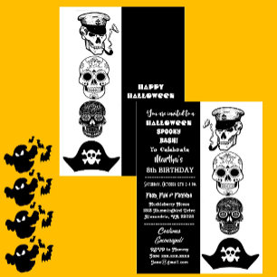 Cute Kapten Pirat Spooky Halloween Bash Birthday Inbjudningar