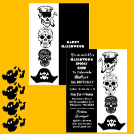 Cute Kapten Pirat Spooky Halloween Bash Birthday Inbjudningar