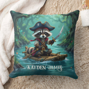 Cute Kapten Raccoon som tar upp floden Kudde