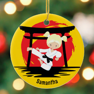 Cute Karate Girl Anpassade Kids Namn jul Julgransprydnad Keramik