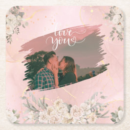 Cute Kärlek, Anpassningsbar Photo for lite Rosa Bl Underlägg Papper Kvadrat