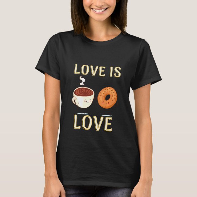 Cute Kärlek är Kärlek-kaffe och donuts fodie Pul T Shirt (Framsida)