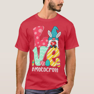 Cute Kärlek Bunny Gnome Motocross Eggs Hunting Eas T Shirt