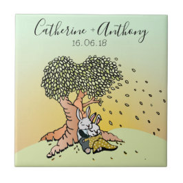 Cute Kärlek Bunny Rabbits Bröllop-årsdag Kakelplatta