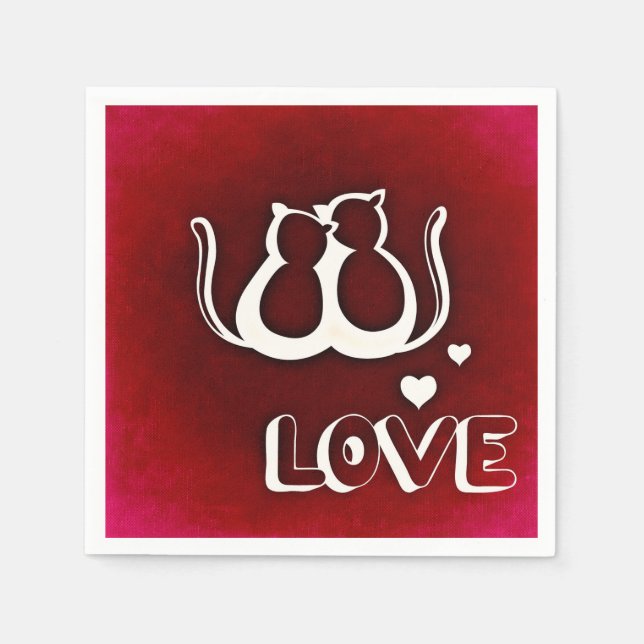 Cute Kärlek Cats Alla hjärtans dag Napkin Pappersservett (Framsidan)