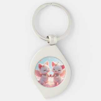 Cute Kärlek Cats Swirl Silverfärgad Nyckelring