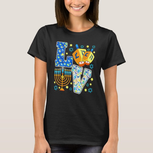 Cute KÄRLEK Chanukah Hanukkah Dekorations Dreidel  T Shirt (Framsida)