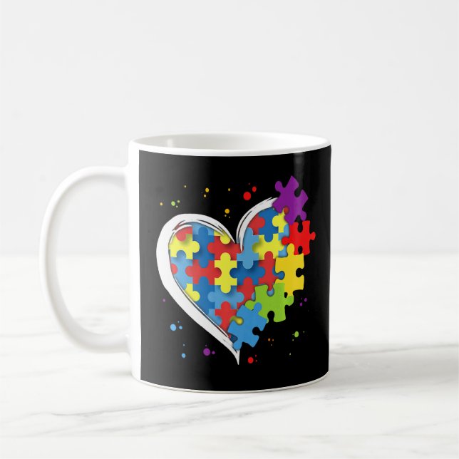 Cute Kärlek Colorful Puzzle Biet Heart Autism Medv Kaffemugg (Vänster)