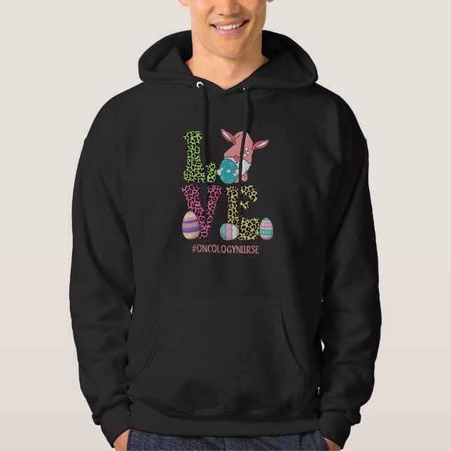 Cute Kärlek Gnome Leopard oncology Nurse Lycklig E Hoodie (Framsida)