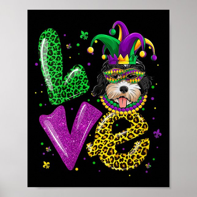 Cute Kärlek Golden Doodle Hund Mask Play Leopard M Poster (Framsidan)