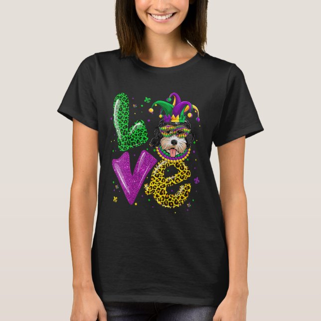 Cute Kärlek Golden Doodle Hund Mask Play Leopard M T Shirt (Framsida)
