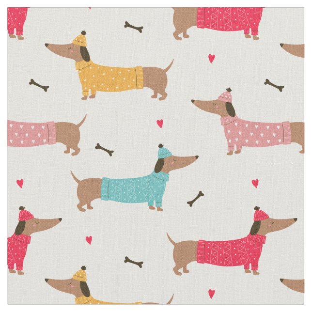 Cute Kärlek Heart Dachshund Hundar Colorful Tyg (Närbild)
