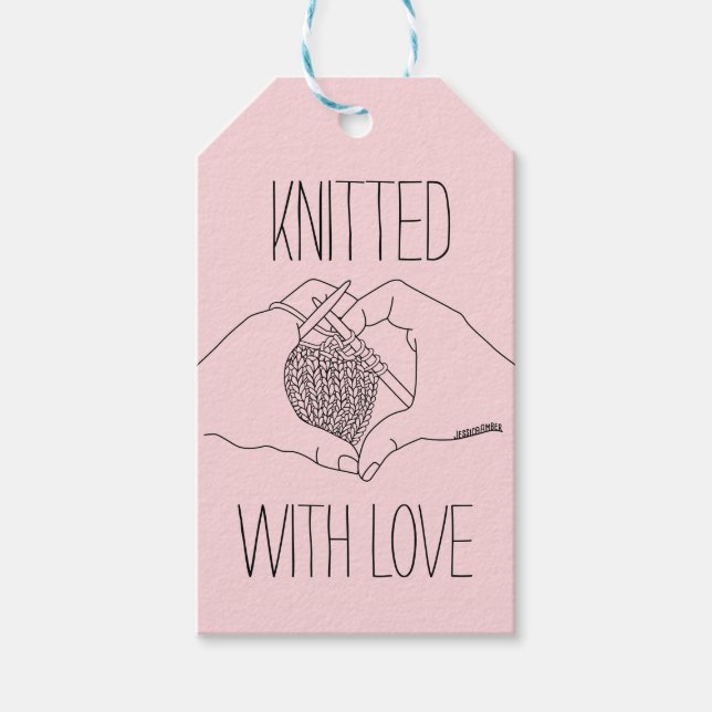 Cute Kärlek Heart Händer Line Teckning Knitting Presentetikett (Framsidan)