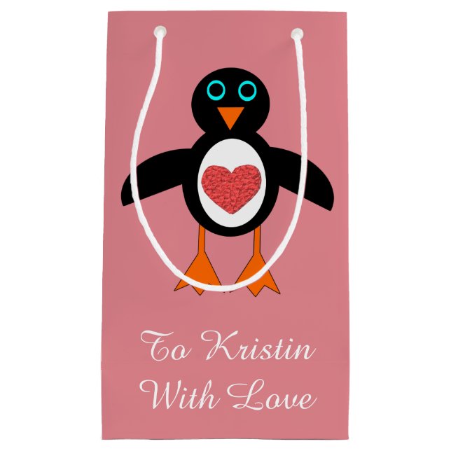 Cute Kärlek Heart Penguin Anpassningsbar Gift Bag (Framsidan)