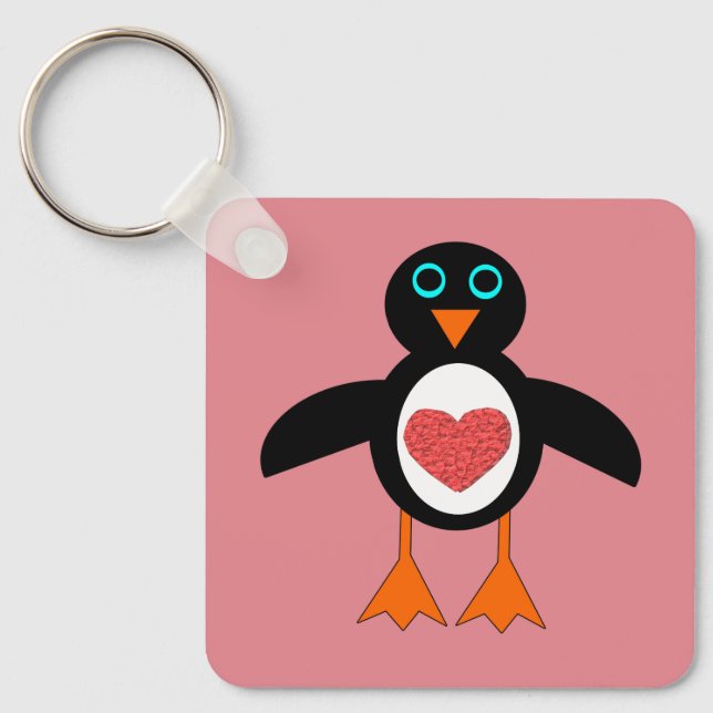 Cute Kärlek Heart Penguin Anpassningsbar Nyckelring (Framsida)