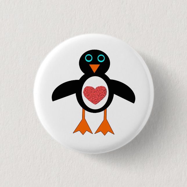 Cute Kärlek Heart Penguin Button Knapp (Framsida)