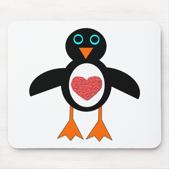 Cute Kärlek Heart Penguin Mousepad Musmatta (Framsidan)