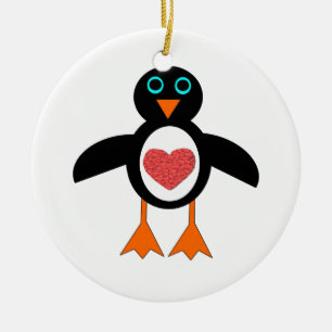 Cute Kärlek Heart Penguin Ornament