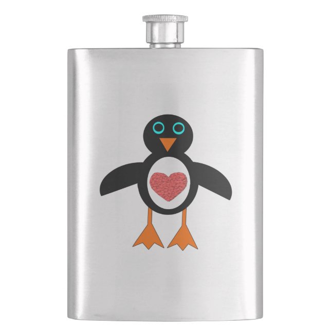 Cute Kärlek Heart Penguin Penguin Flasks Fickplunta (Framsidan)