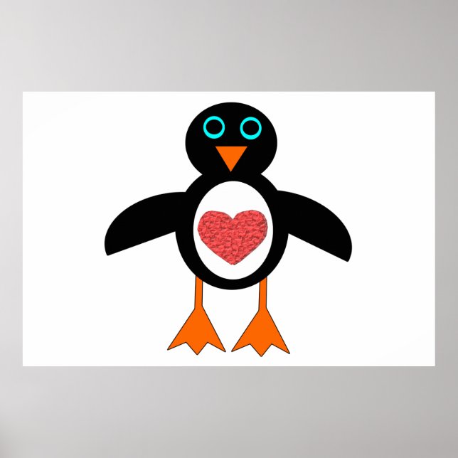 Cute Kärlek Heart Penguin Poster (Framsidan)