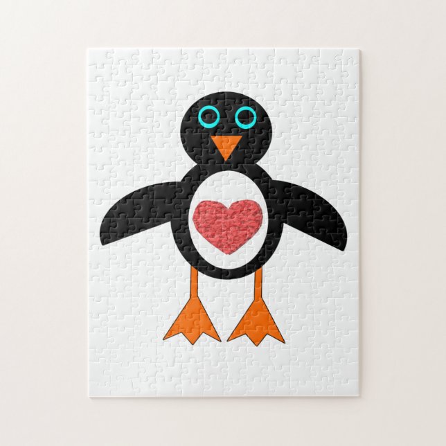 Cute Kärlek Heart Penguin Puzzle Pussel (Vertikal)