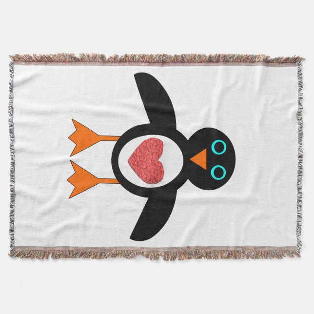 Cute Kärlek Heart Penguin Throw Blanket Filt (Framsidan)