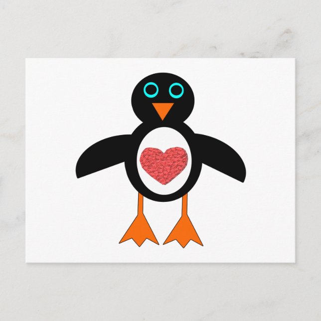 Cute Kärlek Heart Penguin-vykort Vykort (Framsida)