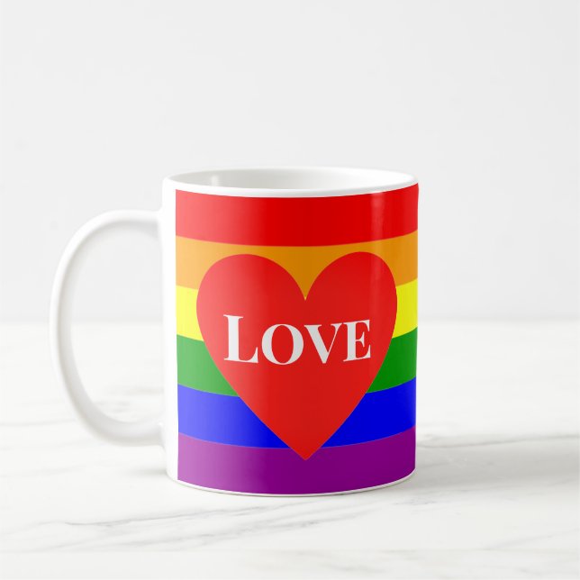 Cute Kärlek Heart Rainbow Pride Flagga HGBTQ Kaffemugg (Vänster)