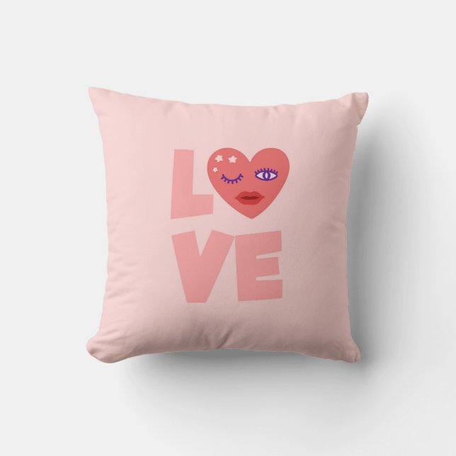 Cute Kärlek Heart Rosa Färg Tecknad Mönster Kudde (Framsida)