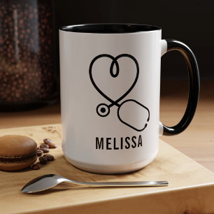 Cute Kärlek Heart Stethoscope Personlig Namn Mugg
