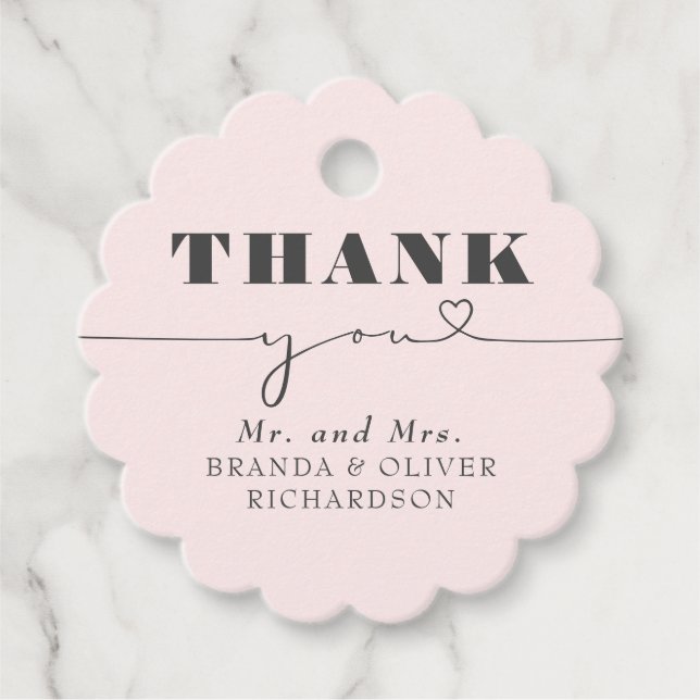 Cute Kärlek Heart Text Rosa Bröllop Tack Gåvor Etiketter (Framsida)