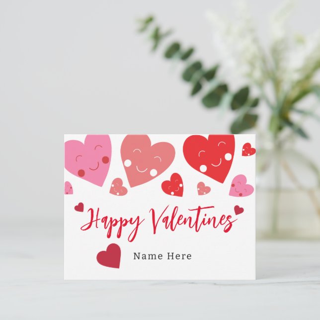 Cute Kärlek Heart Valentine Vykort (Stående Fram)