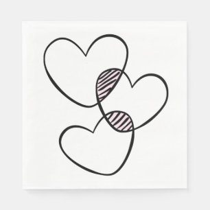 Cute Kärlek Hearts Rosa Black White Bröllop Pappersservett