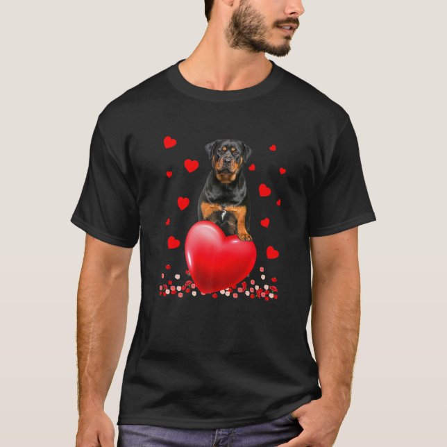 Cute Kärlek Hearts Rottweiler Hund Valentines Pupp T Shirt (Framsida)