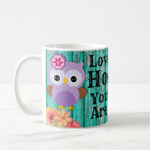Cute Kärlek Hoo du är Pastel Lila Uggla och Flower Kaffemugg